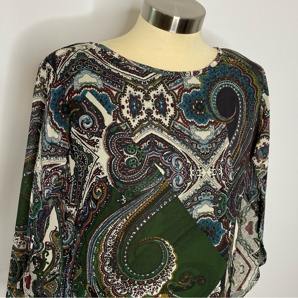 Dress Barn Green Paisley Split Sleeve Shift Dress